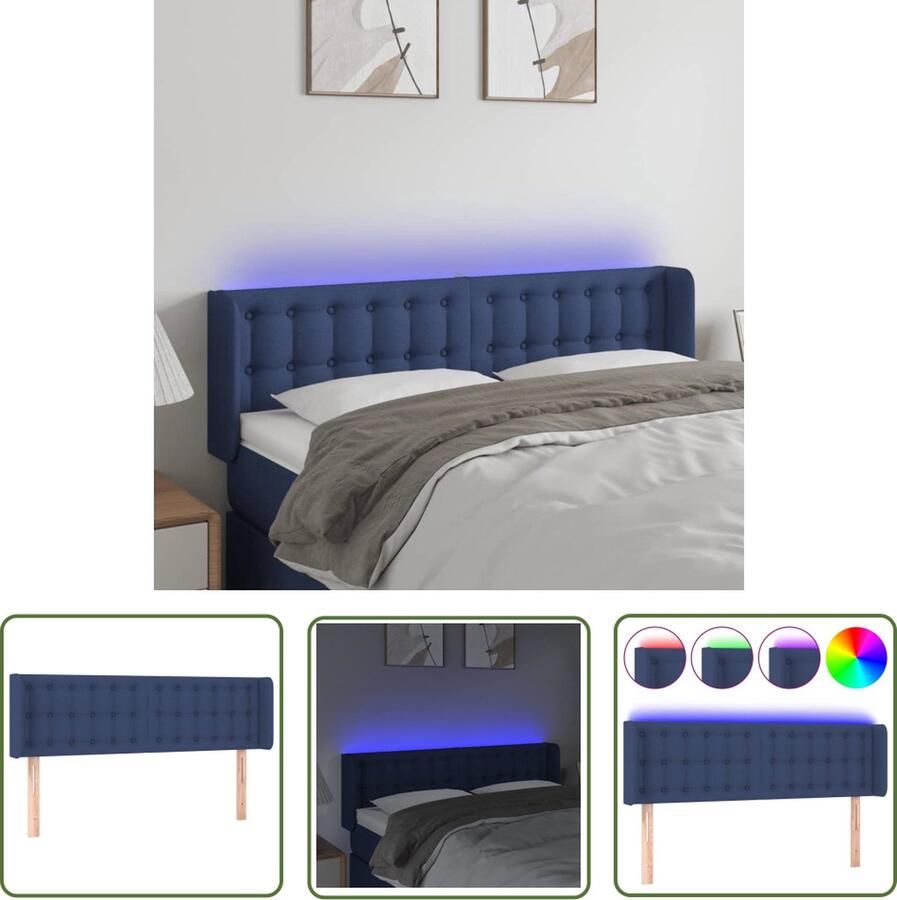 VidaXL Led Hoofdbord Hoofd Bord Hoofdbord LED 147x16x78 88 cm stof blauw Hoofdbord Blauw Hoofdbord Met Led Slaapkamers Decoratie