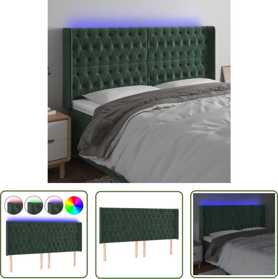 VidaXL The Living Store Hoofdbord Klassiek LED Donkergroen 203x16x118 128cm Verstelbaar