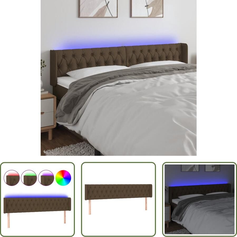 The Living Store Hoofdbord LED 183x16x78 88 cm stof donkerbruin Hoofd Bord Led Hoofdbord Hoofdkussen Beddecoratie Bedroom Decor