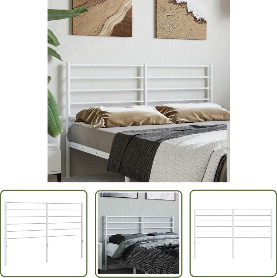 The Living Store Hoofdbord Klassiek ontwerp Gepoedercoat staal Stevige poten Comfortabele ondersteuning Wit 142 x 3 x 90 cm Hoofdbord Hoofddekking Beddecoratie Klassiek Design Stalen Hoofdbord