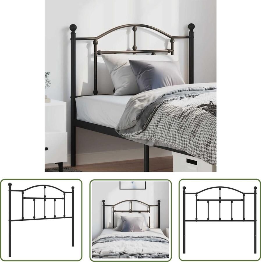 The Living Store Hoofdbord Klassiek Staal 105 x 3 x 97 cm Zwart Hoofdbord Hoofdbekleding Beddecoratie Slaapkamers Klassiek Hoofdbord