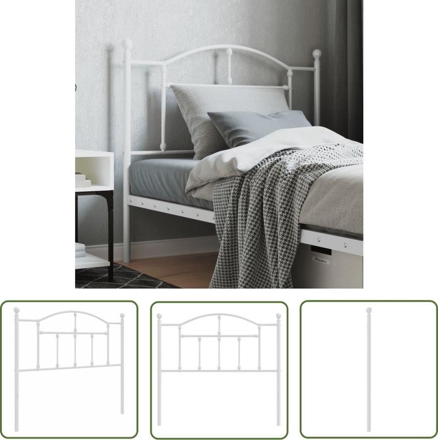 The Living Store Hoofdbord klassieke witte stalen constructie 105 x 3 x 97 cm (L x B x H) geschikt voor 100 cm brede matrassen Hoofdbord Hoofdbekleding Beddecoratie Slaapkamervloer Houten Hoofdbord - Foto 2