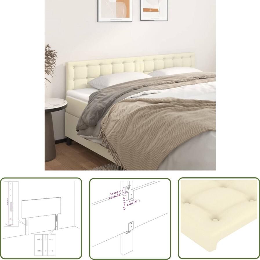 The Living Store Hoofdbord Kunstleer Verstelbaar Stabiele poten Comfortabele ondersteuning Klassiek ontwerp Crème 180x5x78 88cm 2x hoofdeind