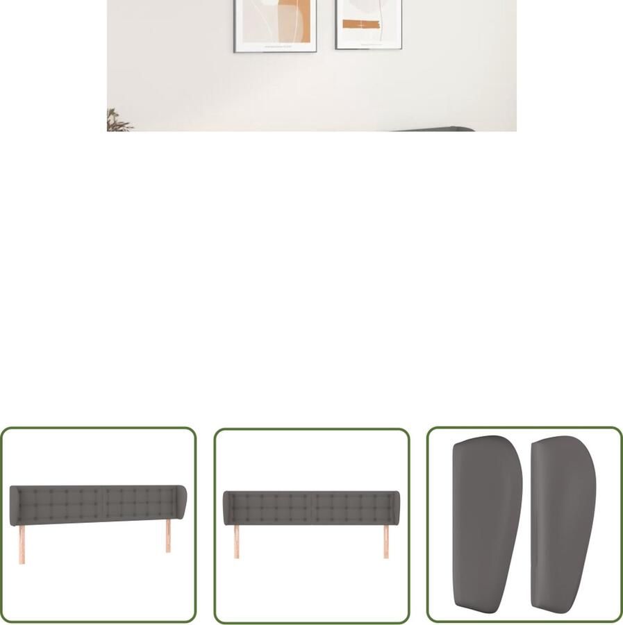 The Living Store Hoofdbord met randen 203x23x78 88 cm kunstleer grijs Hoofd Bord Hoofdkussen Beddecoratie Slaapkamers Comfortabel Bed