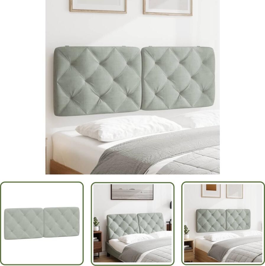 The Living Store Hoofdbord Kussen 142 x 6 x 48 cm LED Verlichting Lichtgrijs Fluweel Hoofdkussen Bedding Hoofdsupport Fluweel Grijs