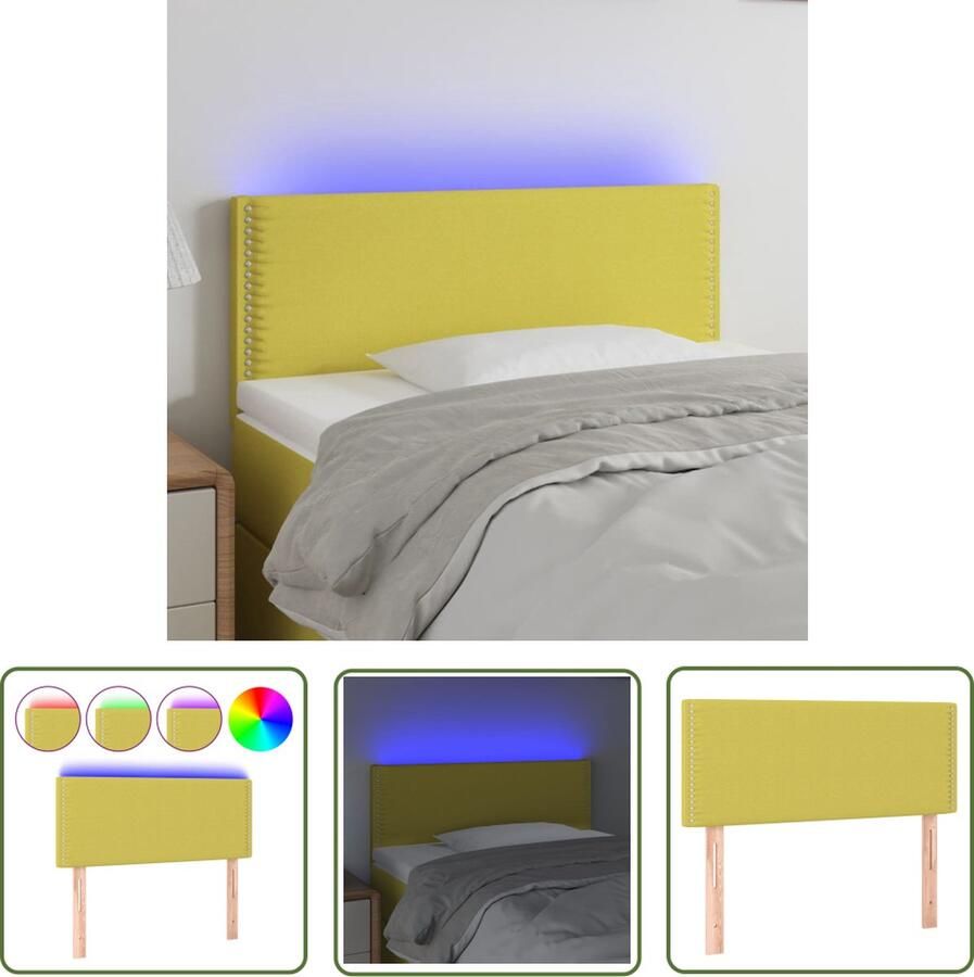 The Living Store LED Hoofdeind Groen 100x5x78 88 cm Verstelbaar Hoofd Bord Led Hoofdbord Groen Hoofdbord Stoffen Hoofdbord Met Lampjes