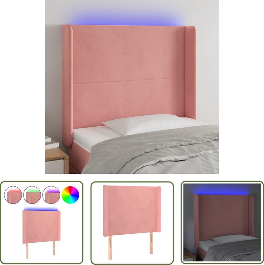 The Living Store Hoofdbord LED 103x16x118 128 cm fluweel roze LED Hoofdbord Roze Hoofdbord Velvet Hoofdbord Met Led Verlichting Slaapkamers Decoratie