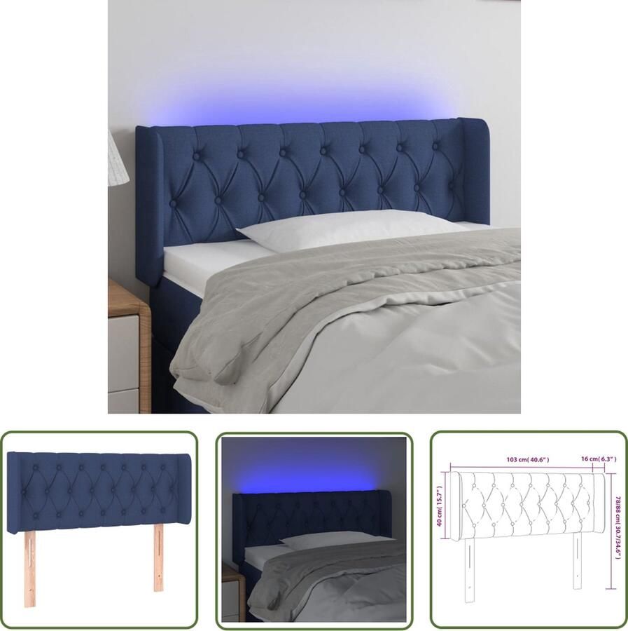 The Living Store Hoofdbord LED 103x16x78 88 cm stof blauw Hoofd Bord Led Beddecoratie Hoofdkussen Slaapkamers Lichtgevende Headboard - Foto 2