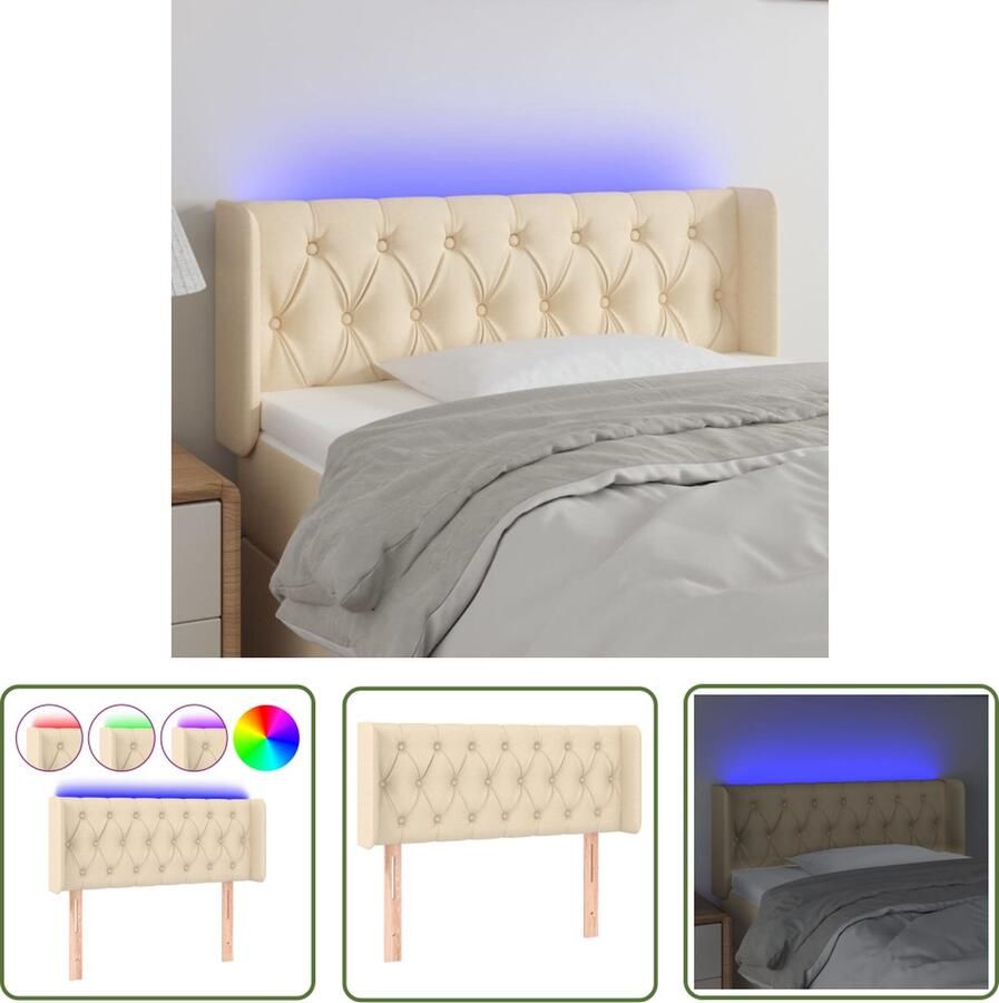 The Living Store Hoofdbord 103 x 16 x 78 88 cm Duurzaam stofmateriaal Hoofd Bord Led Hoofdbord Crème Beddecoratie Hoofdkussen