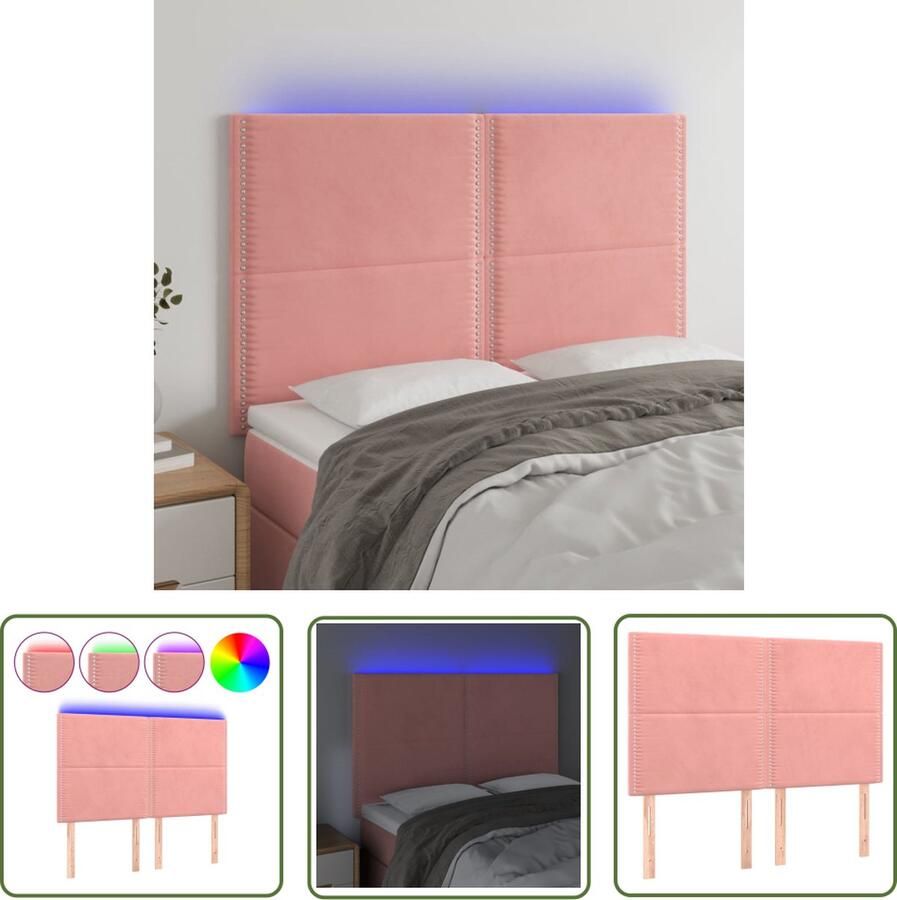 The Living Store Hoofdbord LED 144x5x118 128 cm fluweel zwart Hoofd Bord Led Hoofdbord Roze Hoofdbord Velvet Hoofdbord Met Led Verlichting