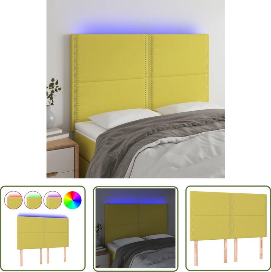 The Living Store Hoofdbord LED 144x5x118 128 cm stof groen Hoofdboard Led Hoofdbord Groen Hoofdbord Met Verlichting Comfortabel Hoofdbord