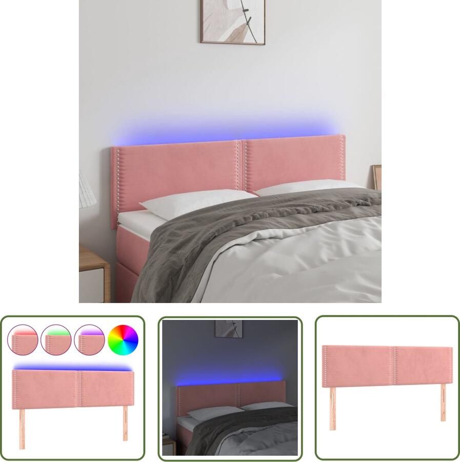 The Living Store Hoofdeind LED Strip Roze 144x5x78 88 cm Zacht fluweel Verstelbare hoogte Comfortabele ondersteuning Hoofd Bord Led Hoofdbord Roze Velvet Hoofdbord Met Led Verlichting