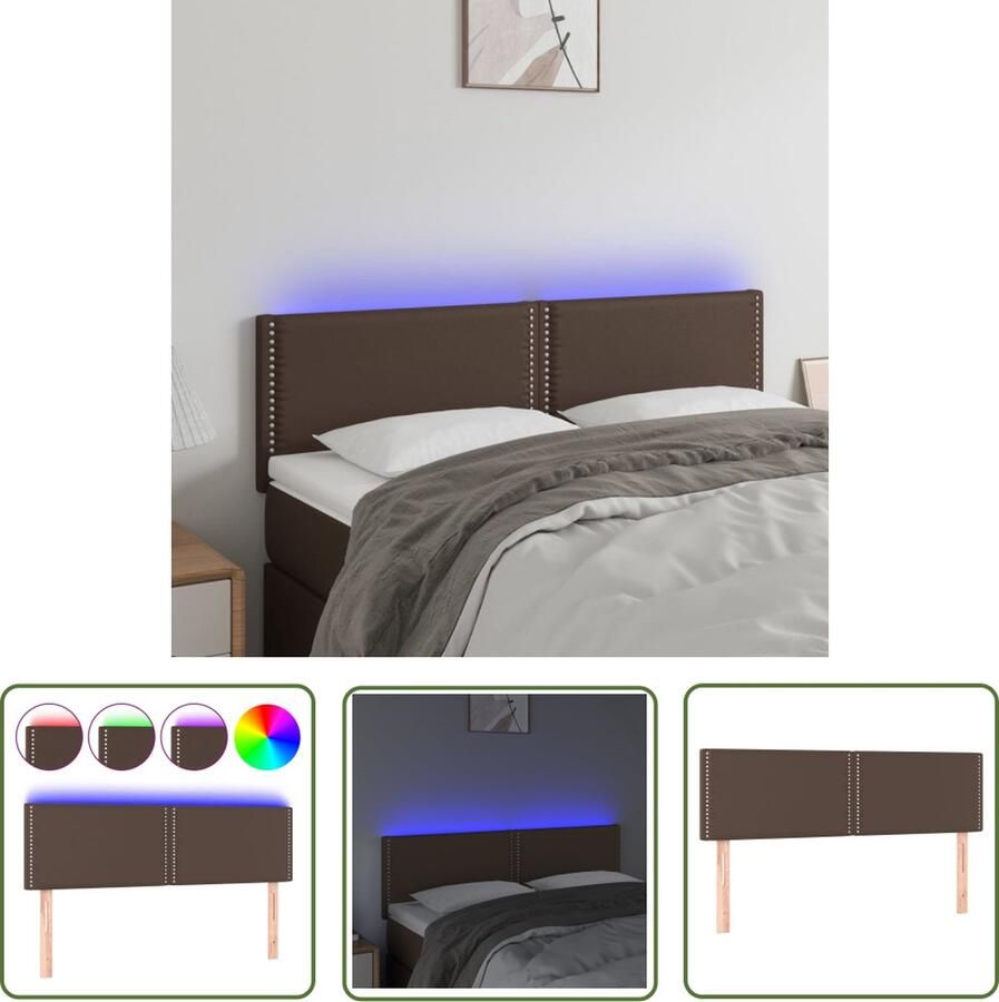 The Living Store Hoofdbord LED 144x5x78 88 cm kunstleer bruin Hoofd Bord Led Verlichting Bruine Hoofdbord Bedroom Decor Comfortabel Hoofdbord