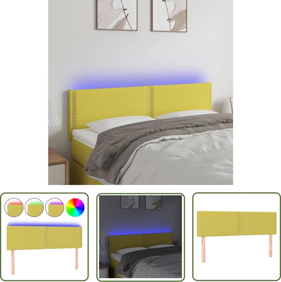 The Living Store Hoofdbord LED 144x5x78 88 cm stof groen Hoofd Bord Led Headboard Bedhead Slaapkamervloer Groene Kamerdecoratie