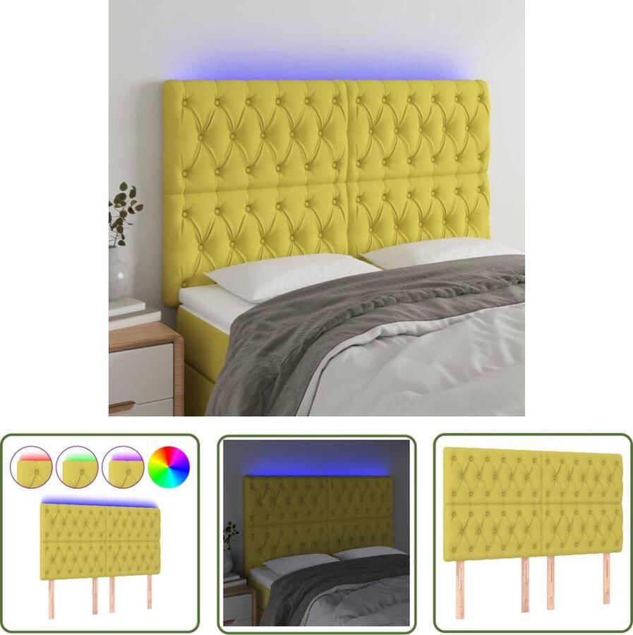 The Living Store Hoofdbord LED 144x7x118 128 cm stof groen Hoofd Bord Led Hoofdbord Groen Beddecoratie Headboard