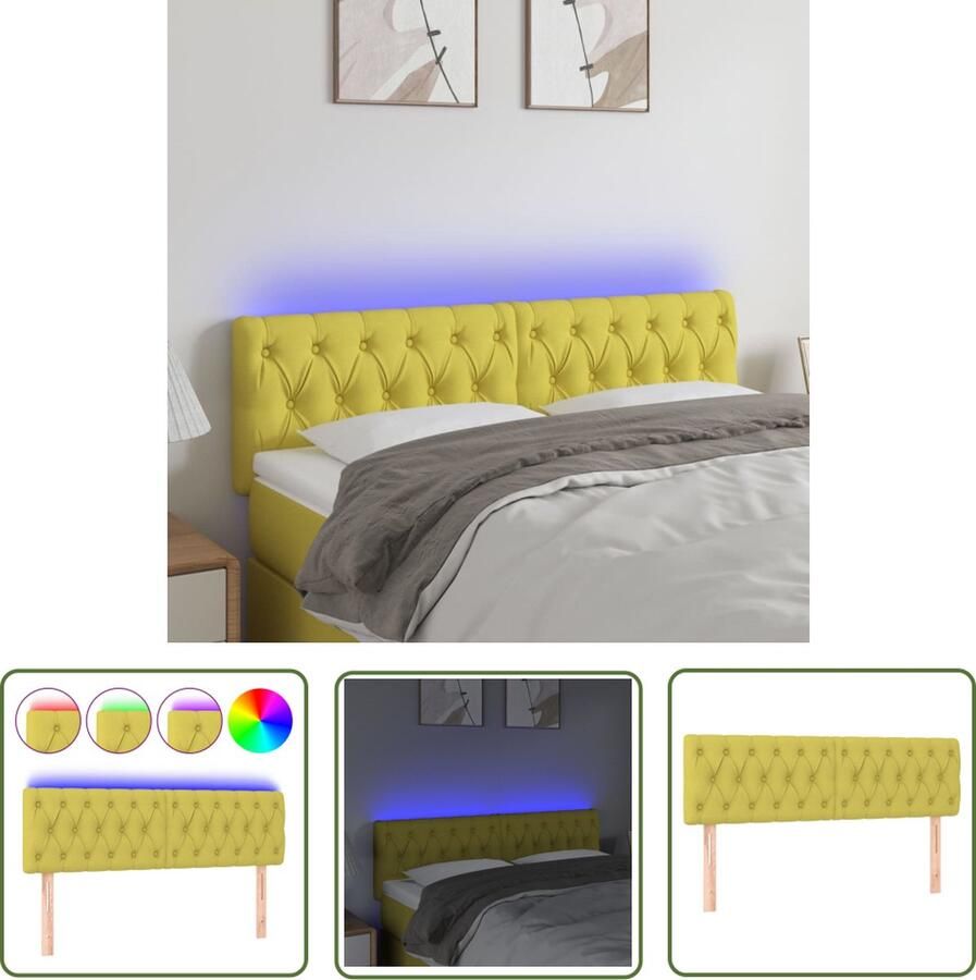 The Living Store Hoofdeind Groen Stof LED-Strip Verstelbaar 144x7x78 88 cm Hoofdboard Led Hoofdbord Groen Beddecoratie Slaapkamers
