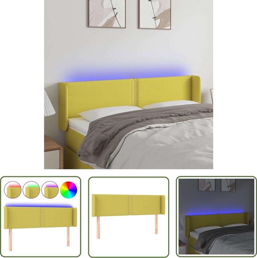 The Living Store Hoofdbord LED 147x16x78 88 cm stof groen Hoofdboard Led Hoofdbord Groene Hoofdbord Met Led Verlichting Slaapkamersdecoratie