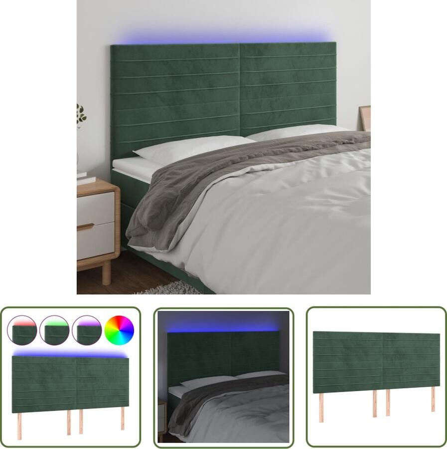 The Living Store Bedhoofdbord LED Verstelbaar Fluweel Donkergroen 160 x 5 x 118 128cm Bedhoofdbord Led Hoofdbord Velvet Hoofdbord Groen Hoofdbord Slaapkamersdecoratie