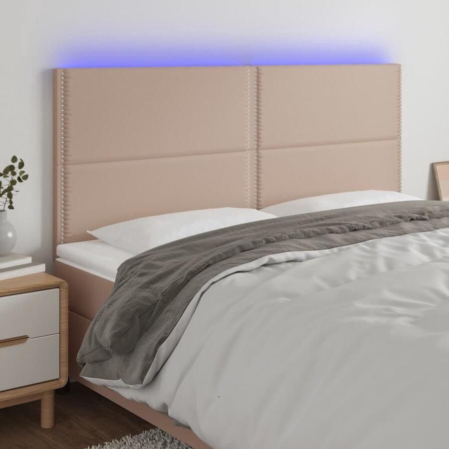 The Living Store Hoofdeinde Cappuccino Kunstleer LED-verlichting Verstelbare Hoogte Duurzaam 160x5x118 128cm Hoofd Bord Led Hoofdbord Kapstok Bedding Accessories Bedroom Decor