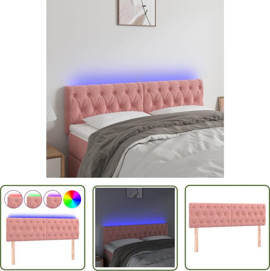 The Living Store LED-hoofdeind Roze Stof 160 x 7 x 78 88 cm Verstelbaar Comfortabele ondersteuning Snijdbare LED-strip Montagehandleiding inclusief Hoofd Bord Led Hoofdbord Fluweel Hoofdbord Roze Hoofdbord Met Lampjes