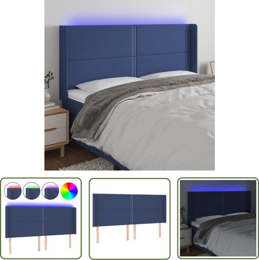 The Living Store LED-hoofdbord Hoofdeinde verstelbare hoogte Comfortabele ondersteuning Snijdbare LED-strip blauw 163x16x118 128 cm LED Hoofdbord Blauw Led Lamp Comfortabel Hoofdbord Slaapcomfort