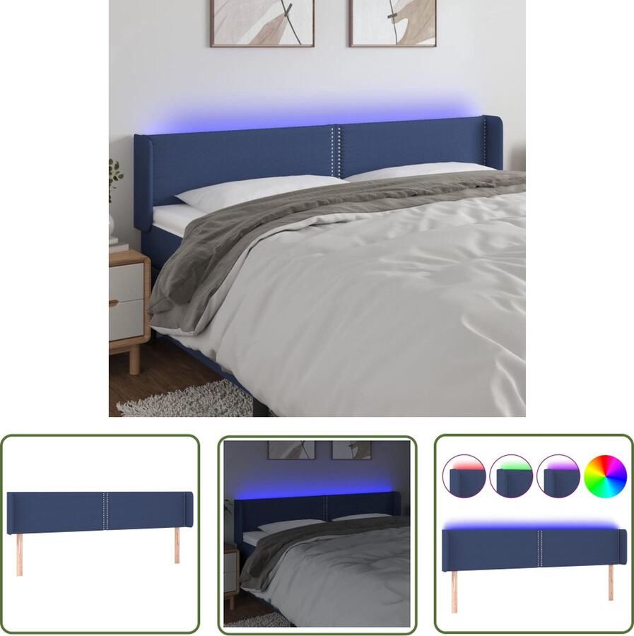 The Living Store Hoofdbord LED 163x16x78 88 cm stof blauw Hoofd Bord Led Hoofdbord Blauwe Hoofdbord Comfortabel Hoofdbord Slaapkamersdecoratie - Foto 2