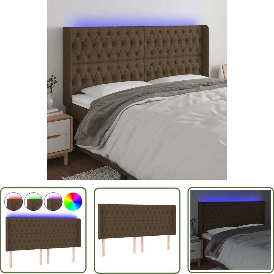 The Living Store Hoofdbord Klassiek bedhoofdeinde Donkerbruin 183x16x118 128 cm Verstelbaar LED-verlichting Klassieke Hoofdbord Led Hoofdbord Bedhoofdeinde Bruin Hoofdbord Lederlook Hoofdbord