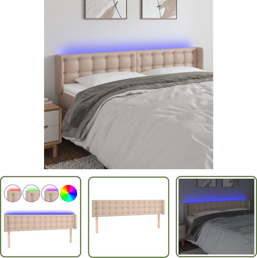 The Living Store Hoofdbord LED 183x16x78 88 cm kunstleer cappuccinokleurig Hoofdboard Led Hoofdbord Kapstok Bedroom Decoratie Kunstleder Hoofdbord - Foto 2