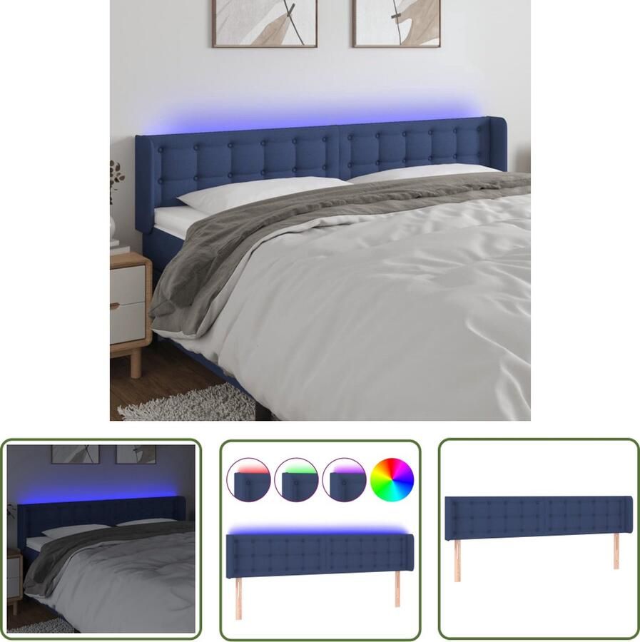 The Living Store Hoofdbord LED 183x16x78 88 cm stof blauw Klassieke Hoofdbord Led Hoofdbord Bedhoofdbord Hoofdkussen Slaapkamersdecoratie
