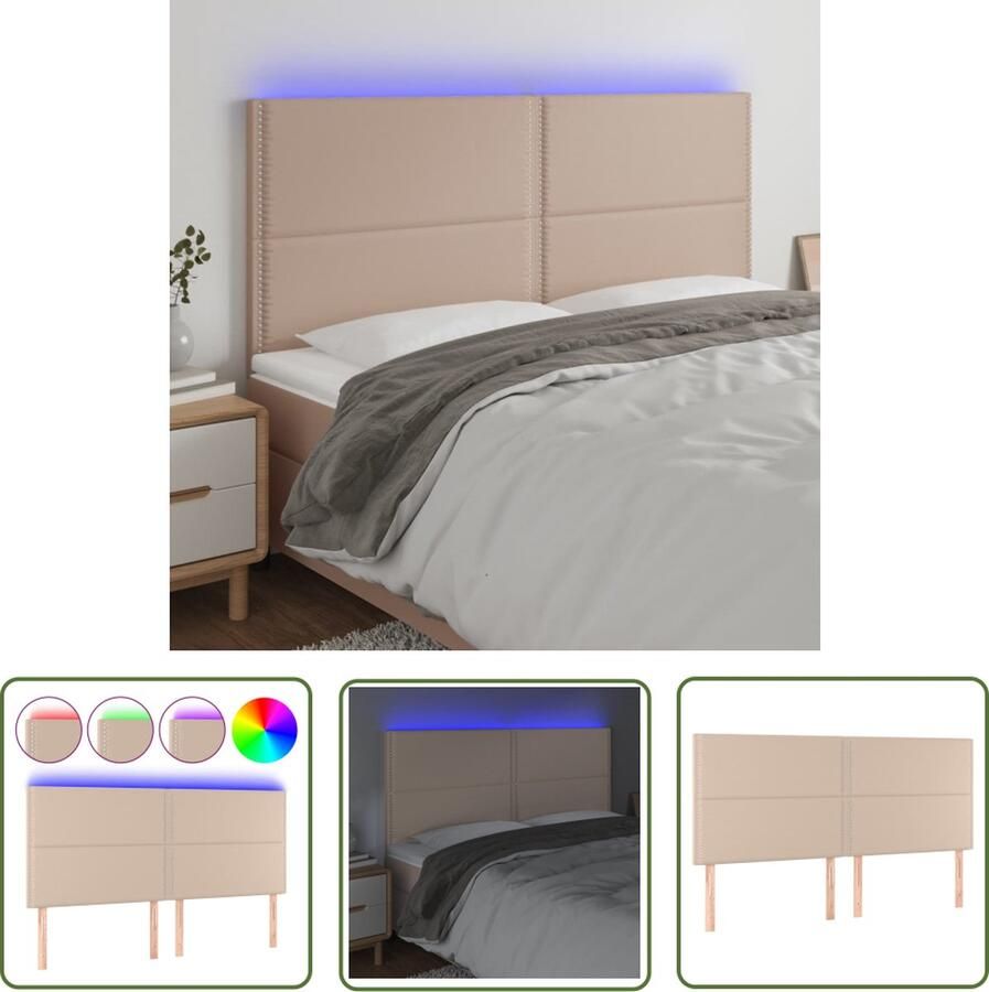 The Living Store Hoofdeind Cappuccino LED Verlichting Verstelbare Hoogte Duurzaam Kunstleer 200 x 5 x 118 128 cm Hoofd Bord Led Hoofdbord Kapstok Beddecoratie Bedroom Decor