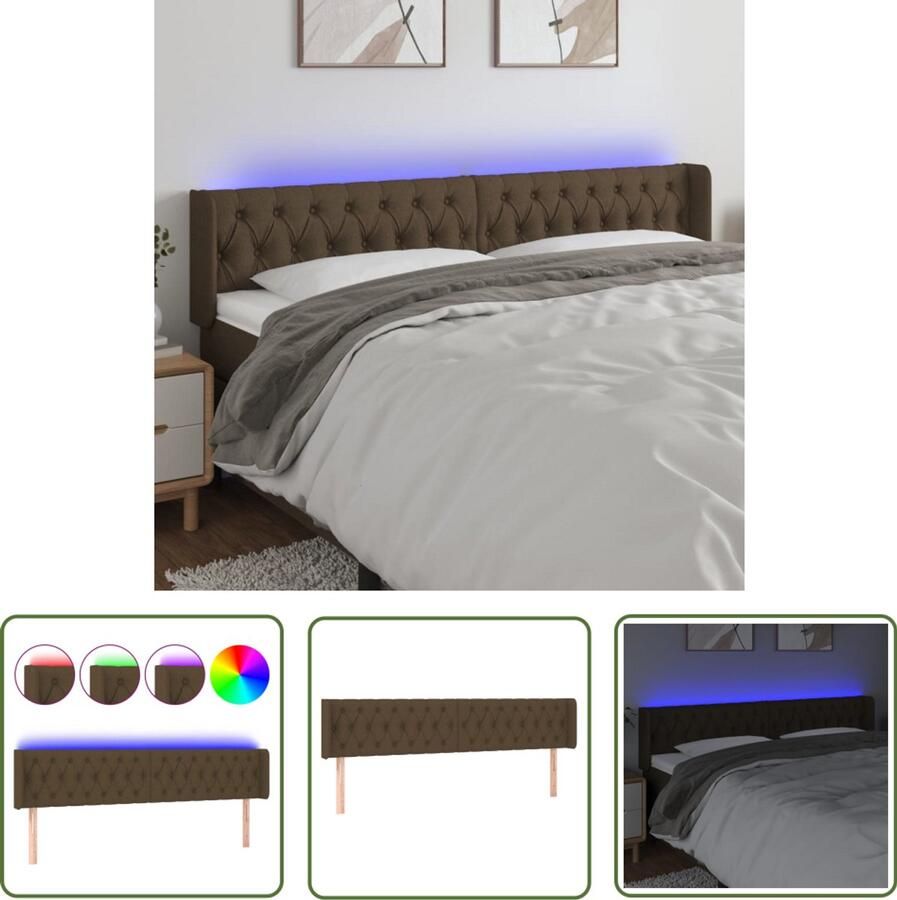 VidaXL Led Hoofdbord Hoofd Bord Hoofdbord LED 203x16x78 88 cm stof donkerbruin Hoofdbord Met Led Bedstek Bedroom Decor
