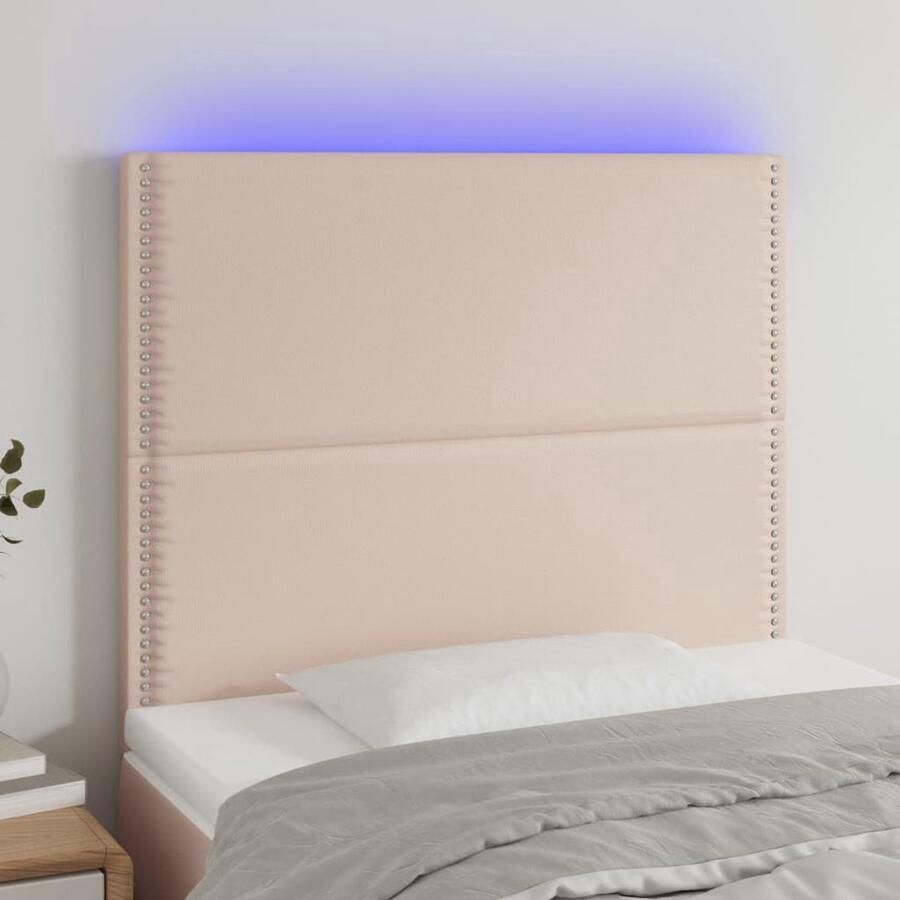 The Living Store Hoofdeinde Cappuccino Kunstleer Verstelbaar LED-verlichting 80x5x118 128cm USB IP65 Schaarsymbool Montagehandleiding Hoofd Bord Led Hoofdbord Kapstok Bedroom Decor Slaapkamersdecoratie