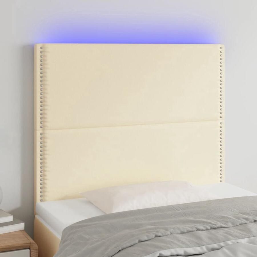 The Living Store Hoofdbord LED 80x5x118 128 cm kunstleer crèmekleurig Hoofd Bord Led Hoofdbord Crème Kunstleder Hoofdbord Met Verlichting Adjustable Headboard