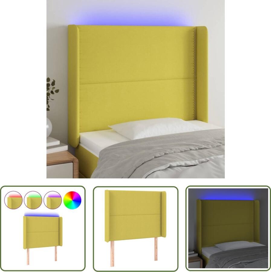 The Living Store Groen LED-Hoofdbord 83x16x118 128 cm Duurzaam Verstelbaar Comfortabele ondersteuning Snijdbare LED-strip Groene Led Headboard Hoofdboard Met Led Verlichting Hoofdbord Kopen Slaapkamers Decoreren Comfy Headboard
