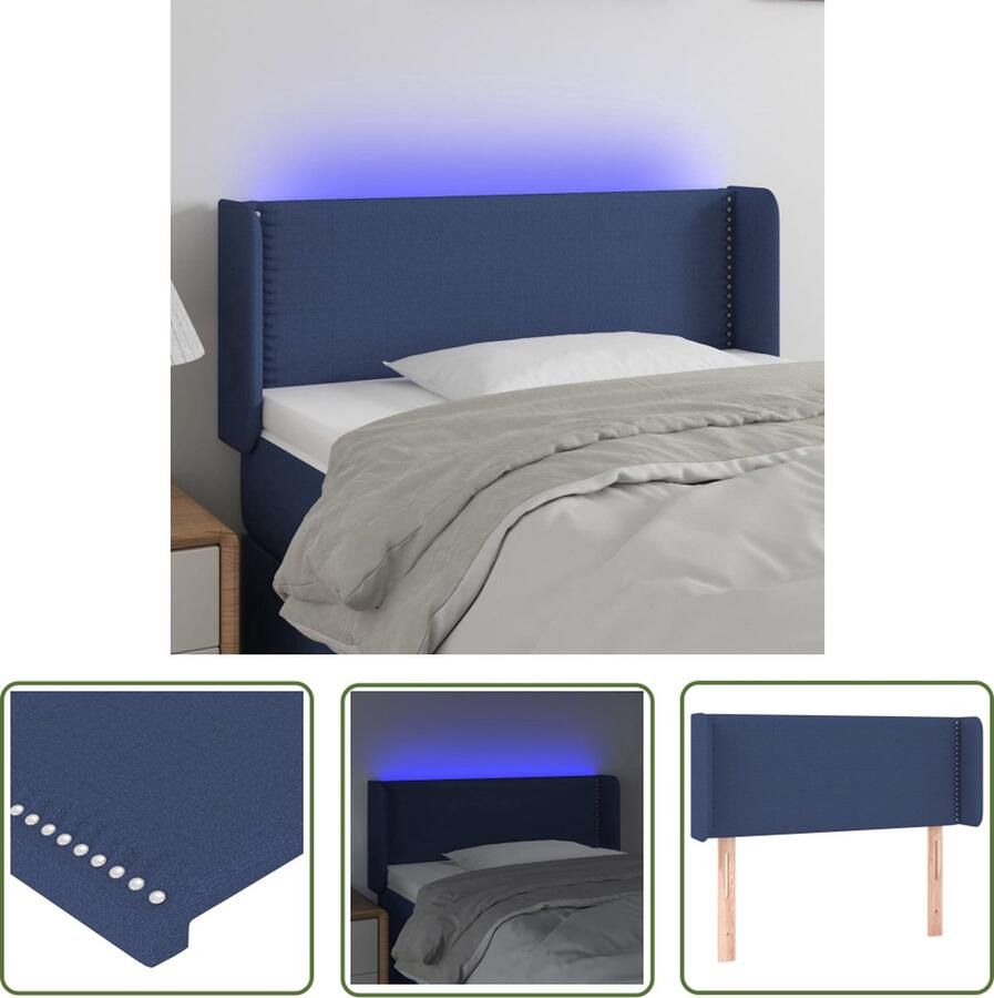 The Living Store Hoofdbord LED 83x16x78 88 cm stof blauw Hoofd Bord Led Hoofdbord Hoofdkussen Bedding Slaapkamer Decoratie