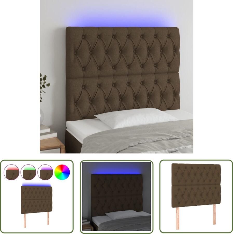 The Living Store Hoofdbord LED 90x7x118 128 cm stof donkerbruin Hoofdboard Led Headboard Hoofdbord Met Verlichting Slaapkamersdecoratie Bedroom Decor