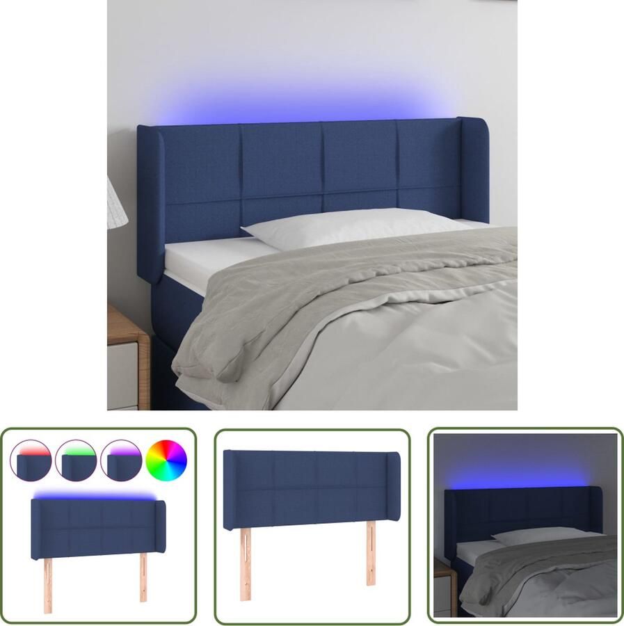 The Living Store Hoofdbord LED 93x16x78 88 cm stof blauw Hoofd Bord Led Hoofdbord Blauw Hoofdbord Met Verlichting Led Lampen Slaapkamers Decoratie