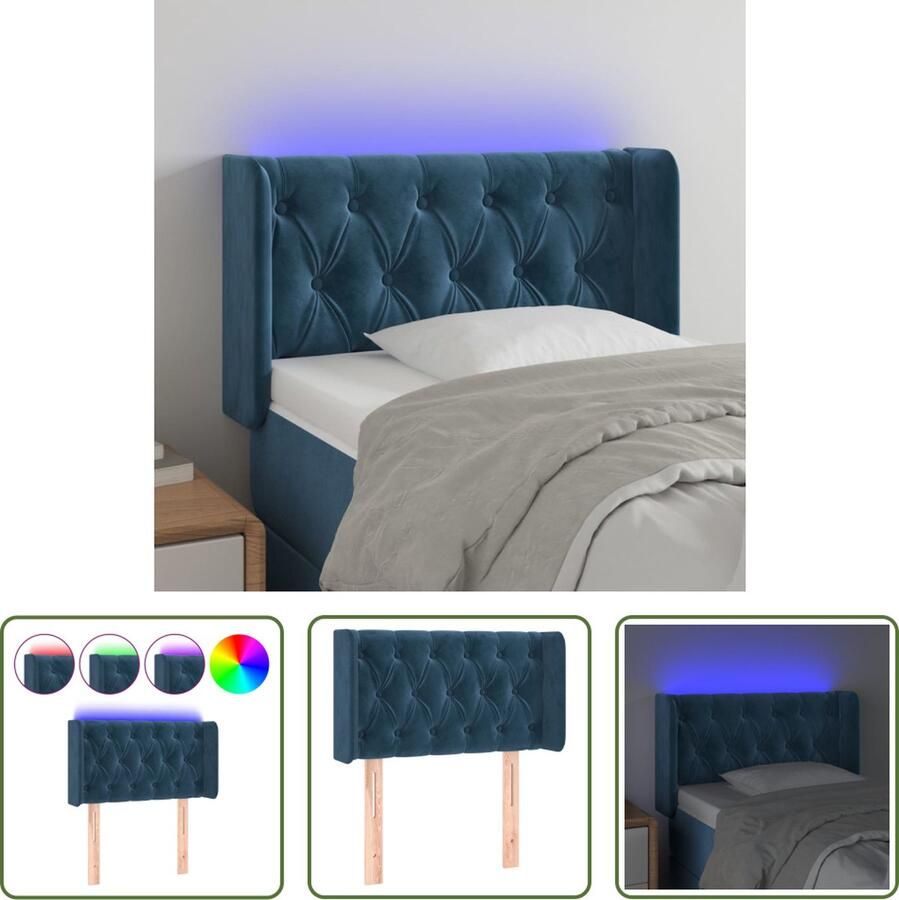The Living Store Hoofdbord LED Bedaccessoires 83 x 16 x 78 88 cm Donkerblauw Fluweel Hoofd Bord Led Headboard Velvet Headboard Blauw Hoofdboard Slaapkamers Decoratie - Foto 2