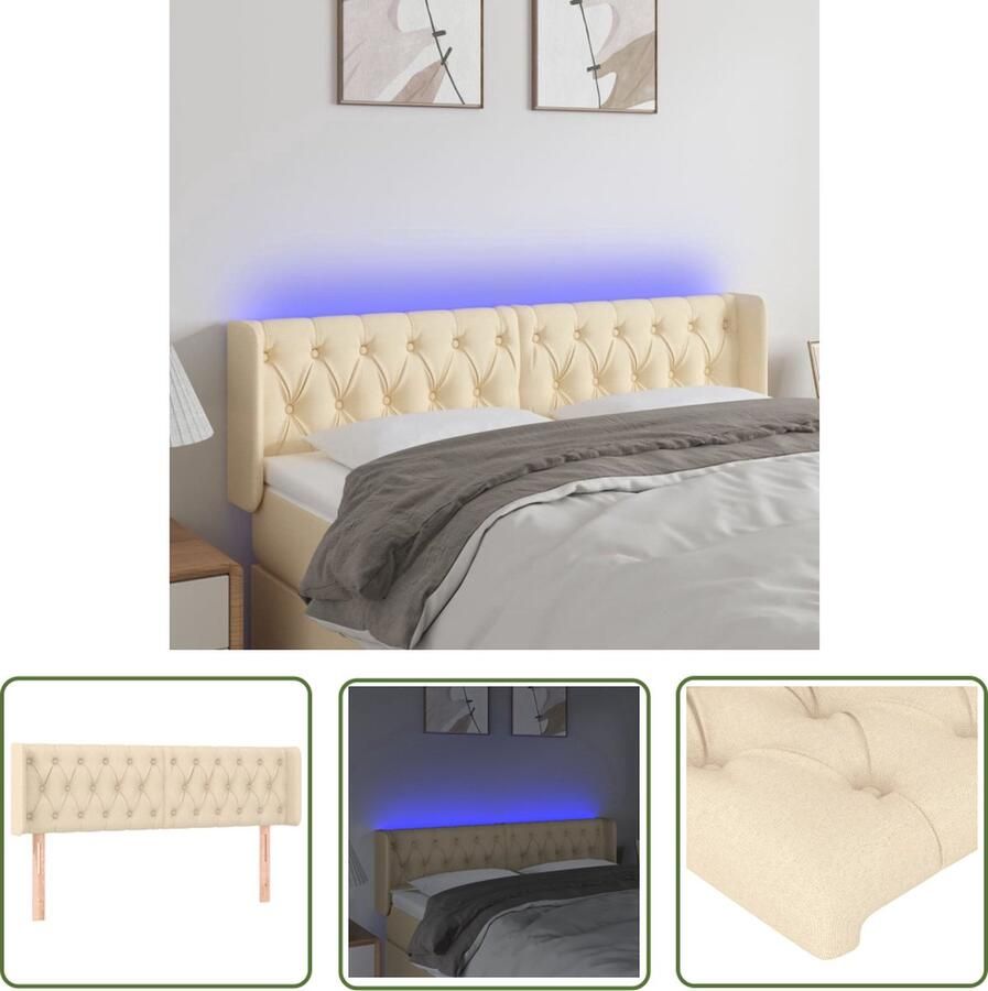 The Living Store Hoofdbord LED crème 147 x 16 x 78 88 cm verstelbaar Hoofd Bord Led Beddecoratie Hoofdkussen Slaapkamers Crème Kleuren