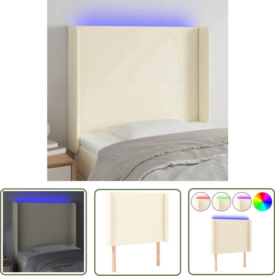 The Living Store Hoofdbord LED Crème kunstleer 83x16x118 128 cm Verstelbaar