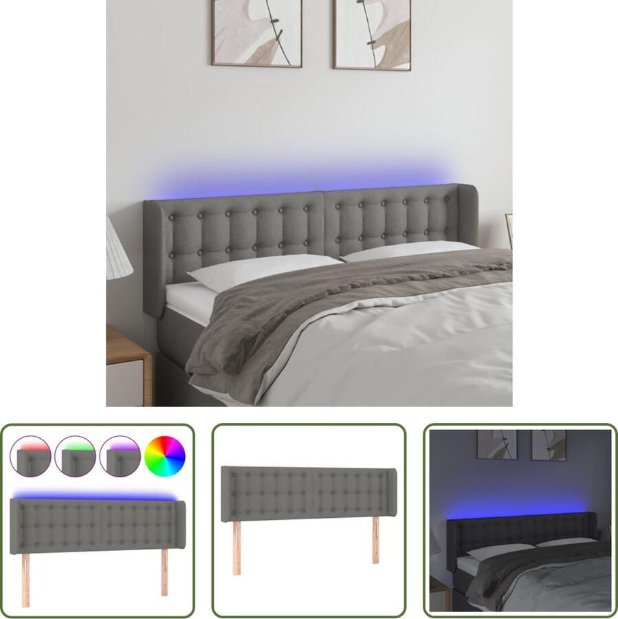 The Living Store Hoofdbord LED Duurzaam Verstelbaar Comfortabele ondersteuning Snijdbare LED-strip Donkergrijs 147 x 16 x 78 88 cm Hoofd Bord Led Hoofdbord Grijs Beddecoratie Hoofdkussen