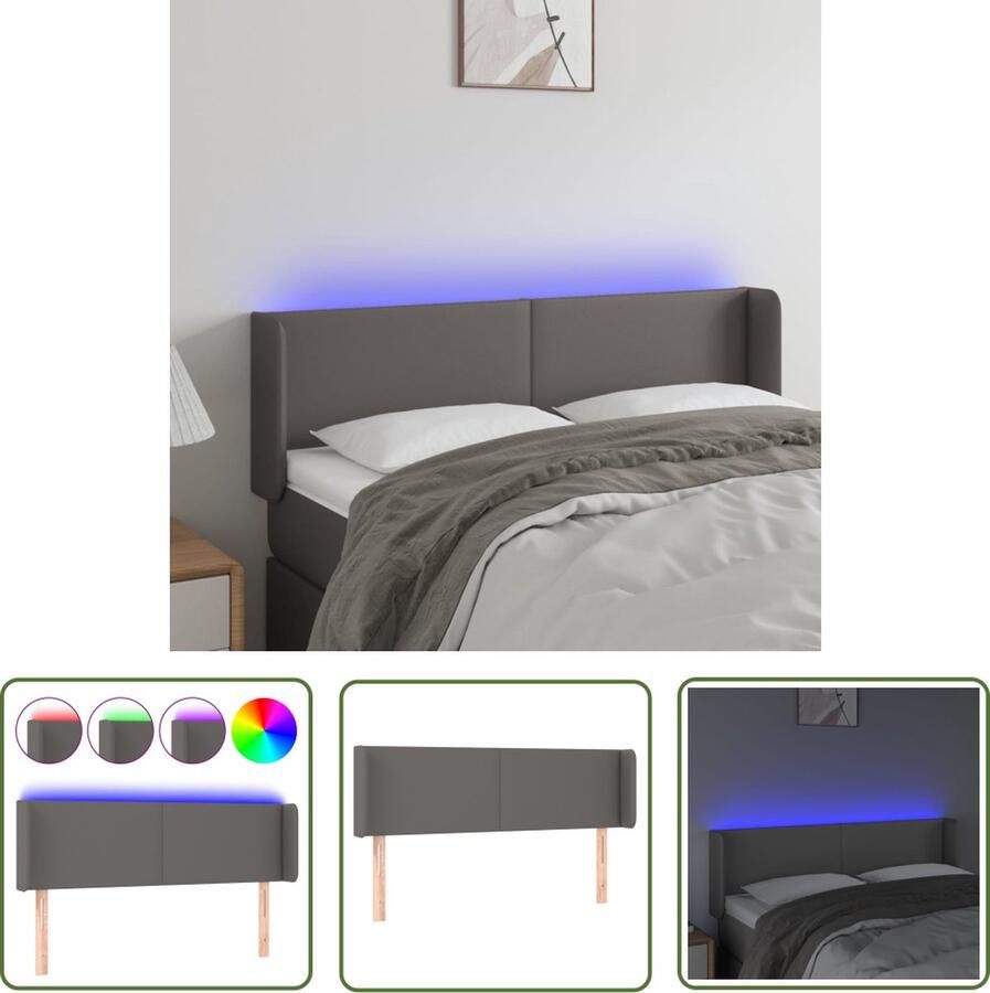 The Living Store Hoofdbord LED 144x5x78 88 cm kunstleer grijs Hoofd Bord Led Hoofdbord Beddengoed Slaapkamersdecoratie Hoofdbord Grijs