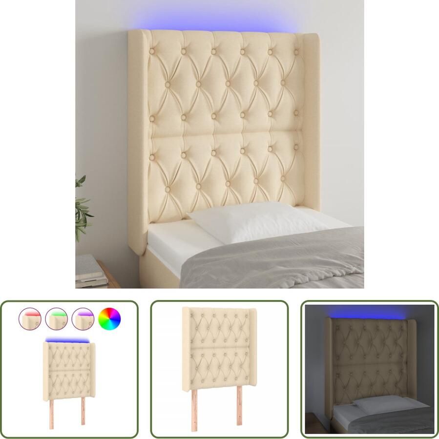 The Living Store Hoofdbord LED Hoofdbord 83x16x118 128 cm Crème Verstelbaar LED-strip Hoofd Bord Led Hoofdbord Creme Hoofdbord Met Led Verlichting Led Headboard Bedroom Decor - Foto 2