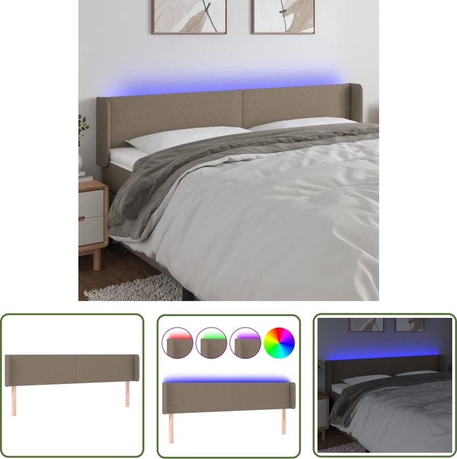 The Living Store Hoofdbord LED-strips taupe 183x16x78 88cm verstelbare hoogte duurzaam materiaal kleurrijke LED-verlichting comfortabele ondersteuning snijdbare LED-strip geen USB-adapter inbegrepen