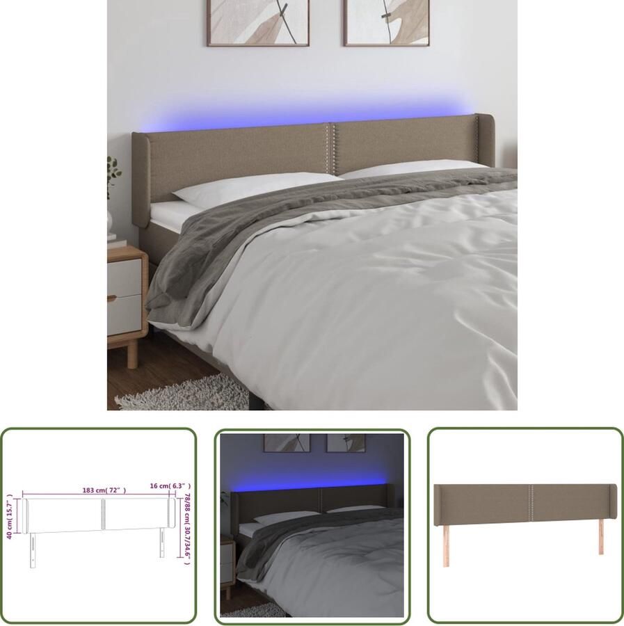 The Living Store Hoofdbord LED taupe 183 x 16 x 78 88 cm verstelbare hoogte Hoofd Bord Led Bedhoofdbord Headboard Led Verlichting Slaapkamers