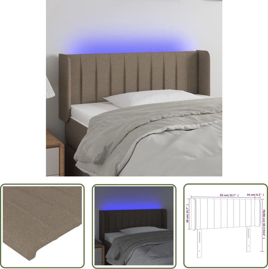 The Living Store Hoofdbord LED Taupe 83 x 16 x 78 88 cm Verstelbaar Hoofd Bord Led Bedhoofdbord Hoofdbord Taupe Led Lampjes Hoofdbord Met Licht