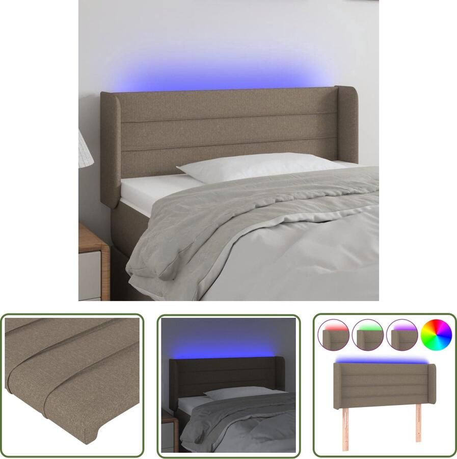 The Living Store Hoofdbord LED Taupe 93 x 16 x 78 88 cm Verstelbaar Duurzaam materiaal Hoofd Bord Led Bedhoofdbord Headboard Hoofdboard Slaapkamers Decoratie