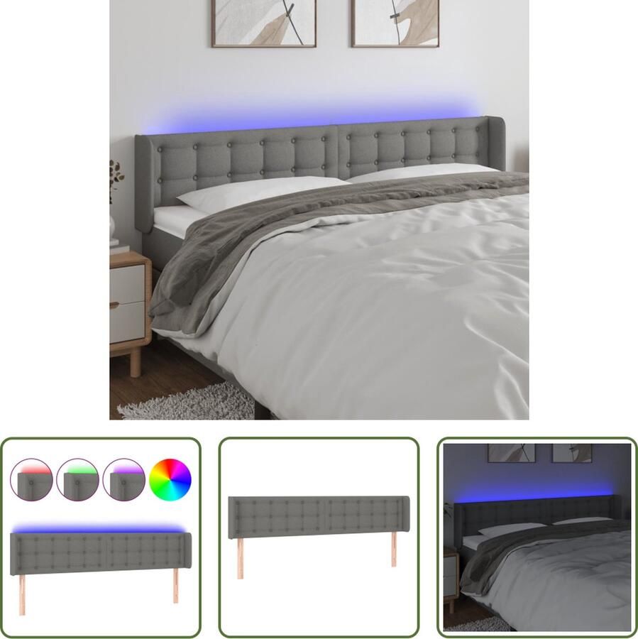 The Living Store Hoofdbord LED Verlichting Verstelbaar Donkergrijs 163 x 16 x 78 88 cm Hoofd Bord Led Hoofdbord Grijs Hoofdbord Met Led Verlichting Led Headboard Slaapkamersdecoratie