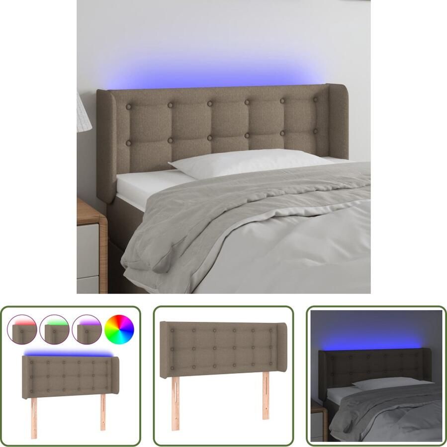 The Living Store Hoofdbord LED-verlichting Verstelbare hoogte Comfortabele ondersteuning Snijdbare LED-strip Kleur- taupe Materiaal- stof hout Afmetingen- 93 x 16 x 78 88 cm