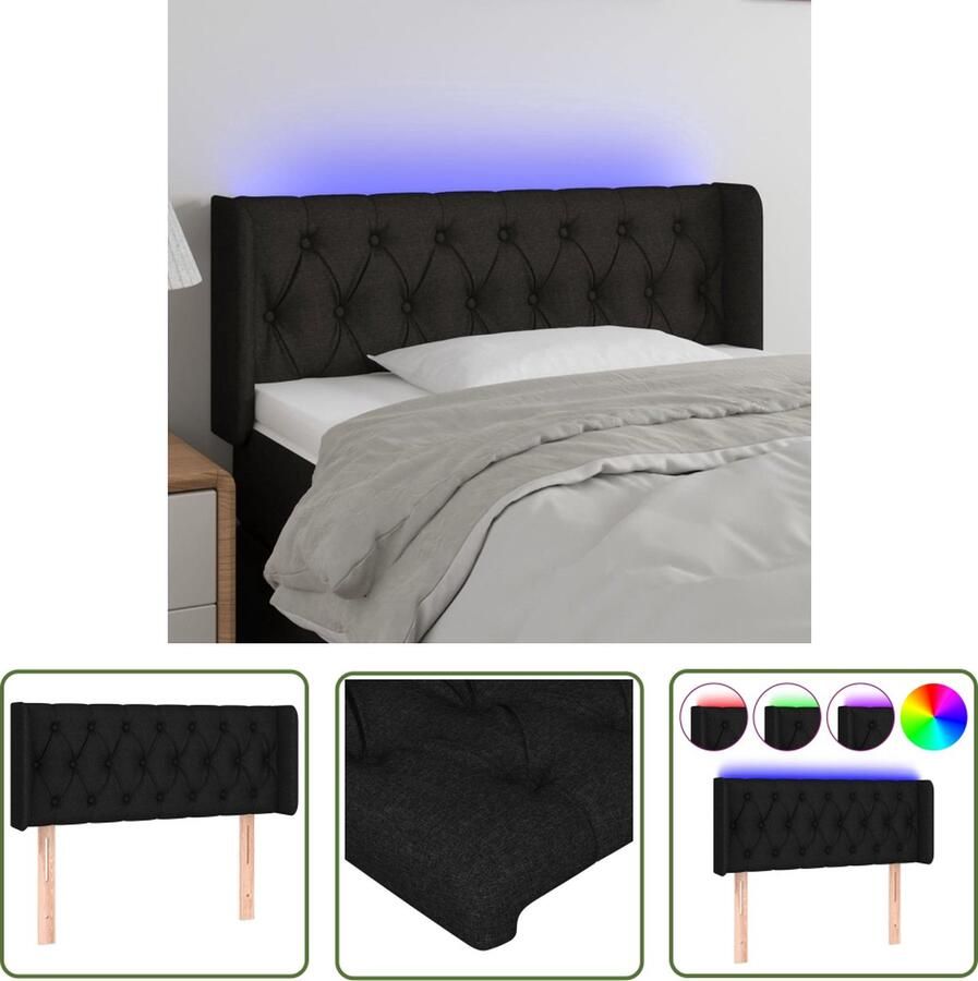 The Living Store Hoofdbord LED-verlichting Zwart 103 x 16 x 78 88 cm Duurzaam Materiaal - Foto 1